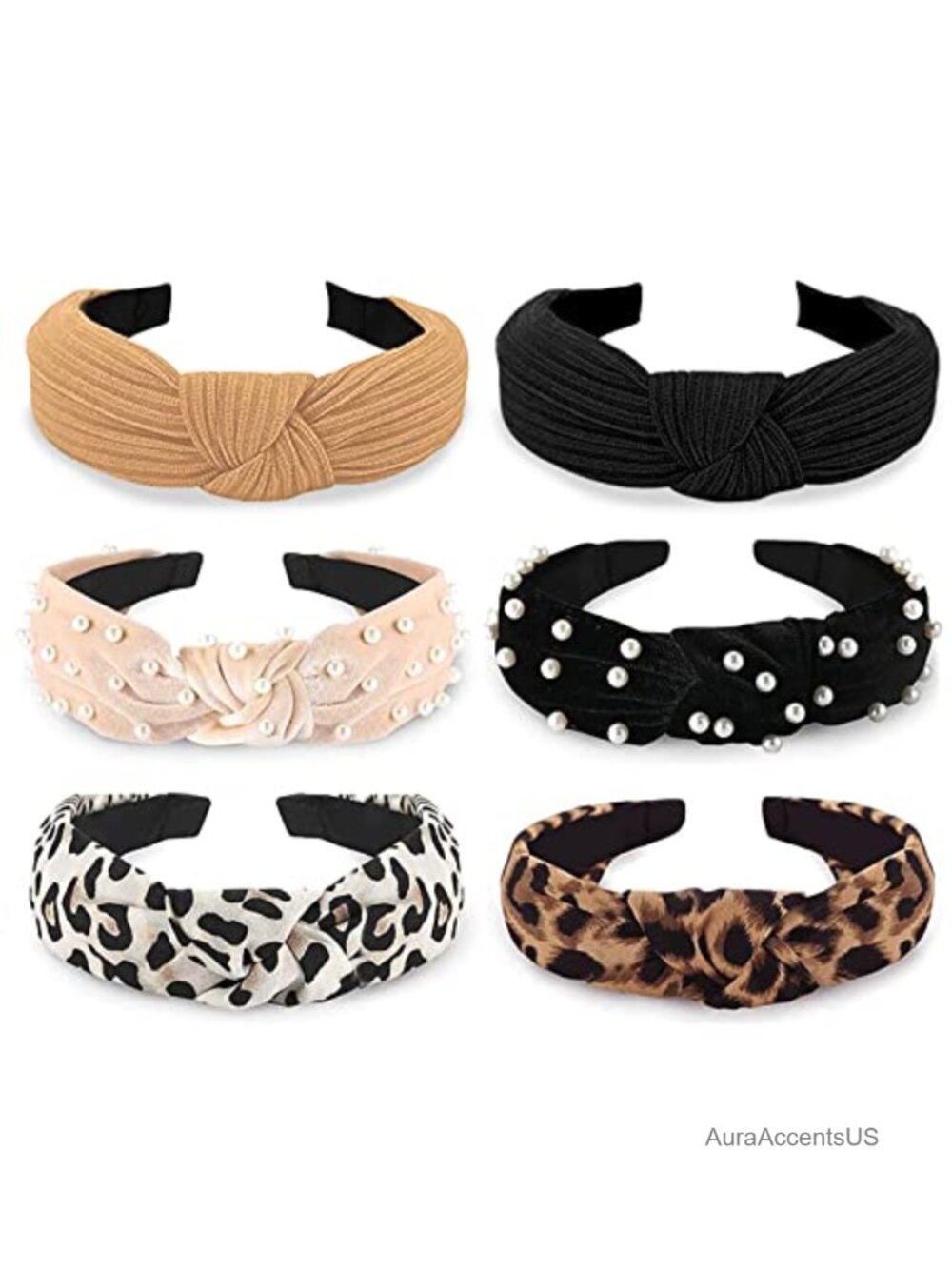 Velvet Knotted Headbands Pearl Wide Turban Hair Accessories 6Pc